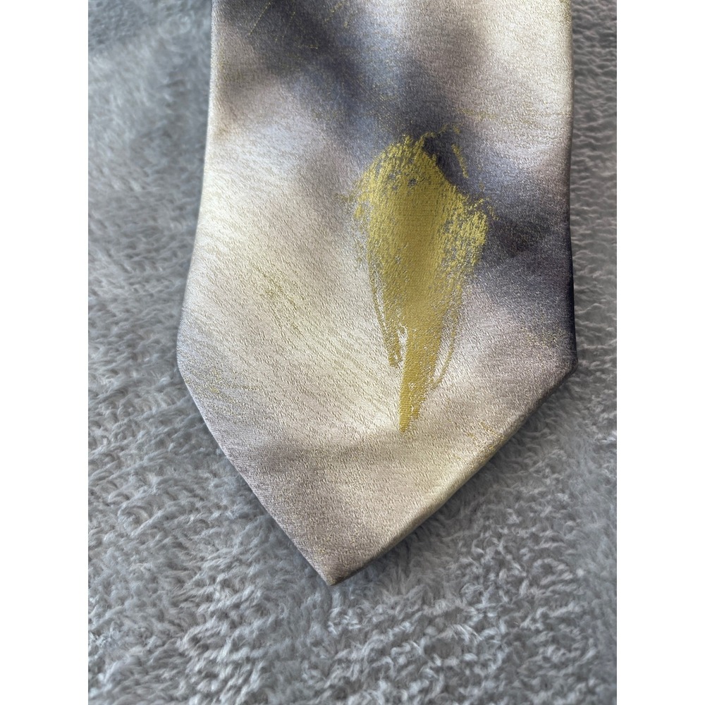 Rochester Tie, Silk, Abstract, Cream, Gray,‎ Gold, Mens, Made in Italy - Picture 3 of 8